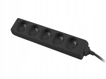 Listwa zasilająca 1,5m, czarna, 5 gniazd, kabel