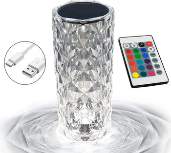 LAMPKA NOCNA KRYSZTAŁ LED DOTYKOWA KOLOR PILOT USB