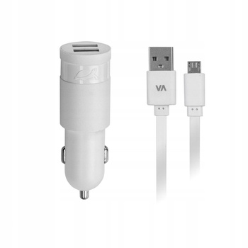 Ładowarka Samochodowa + MicroUSB 3,4A / 2xUSB biał
