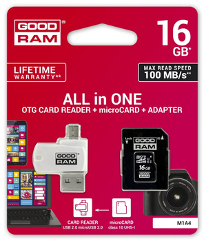 Karta microSDHC 16GB CL10 + adapter + czytnik
