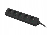 Listwa zasilająca 1,5m, czarna, 5 gniazd, kabel